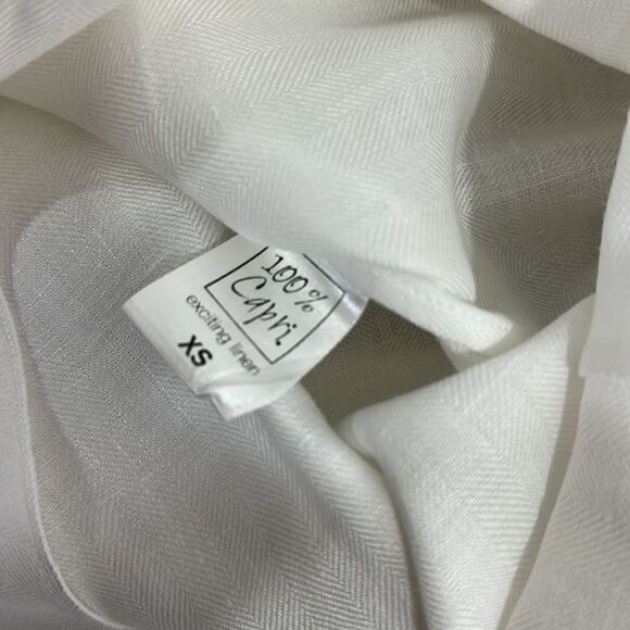 100% Capri Italian Pure Linen White Sleeveless Ruffle Trimmed Maxi Dress Size XS - Picture 7 of 11